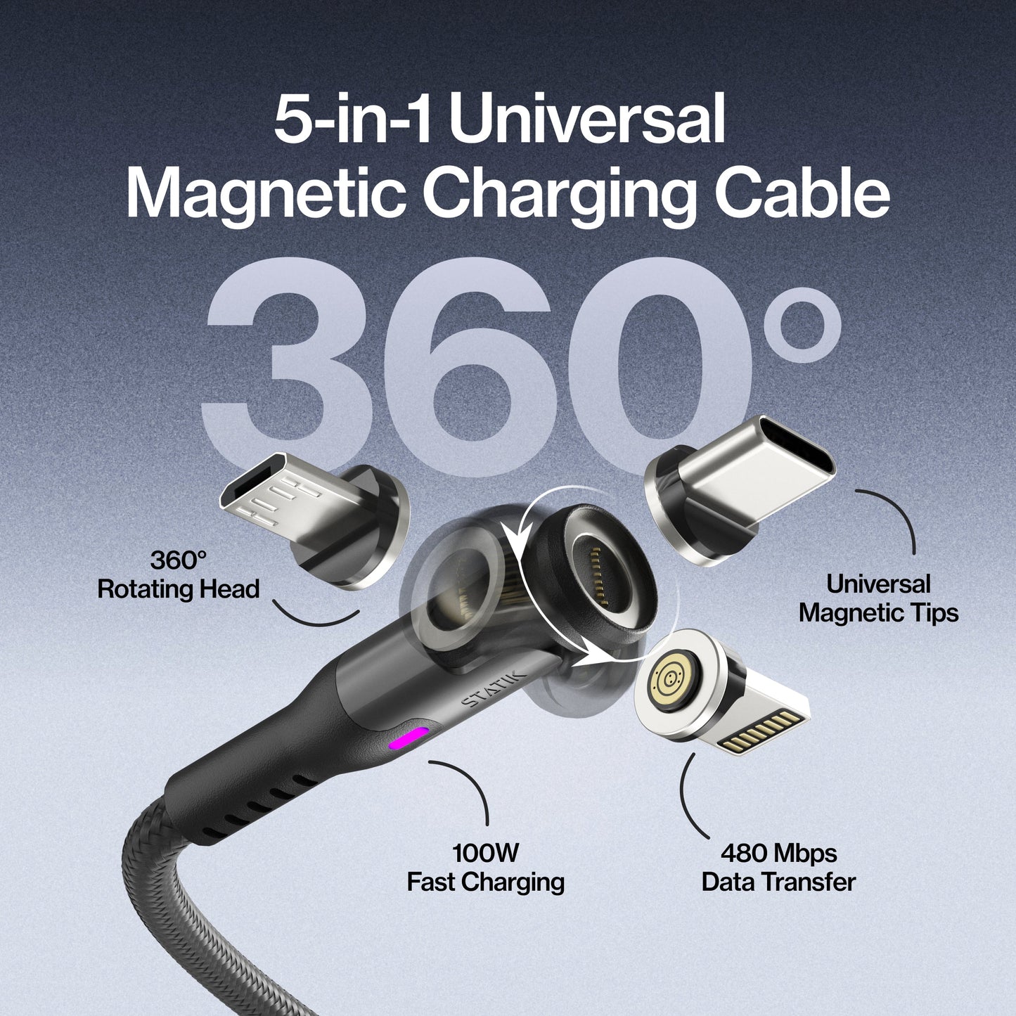 Statik® 360 Pro | 100W Universal Charge & Data Cable