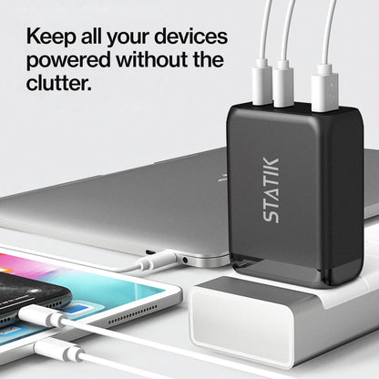 65W GaN Power Adapter | 3 Port Wall Charger | Universal & Compact