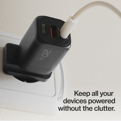 20W GaN Power Adapter | 2 Port Wall Charger | Universal & Compact