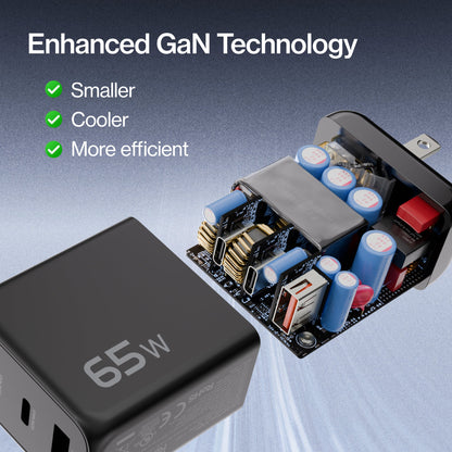 65W GaN Power Adapter | 3 Port Wall Charger | Universal & Compact
