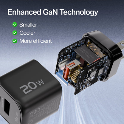 20W GaN Power Adapter | 2 Port Wall Charger | Universal & Compact