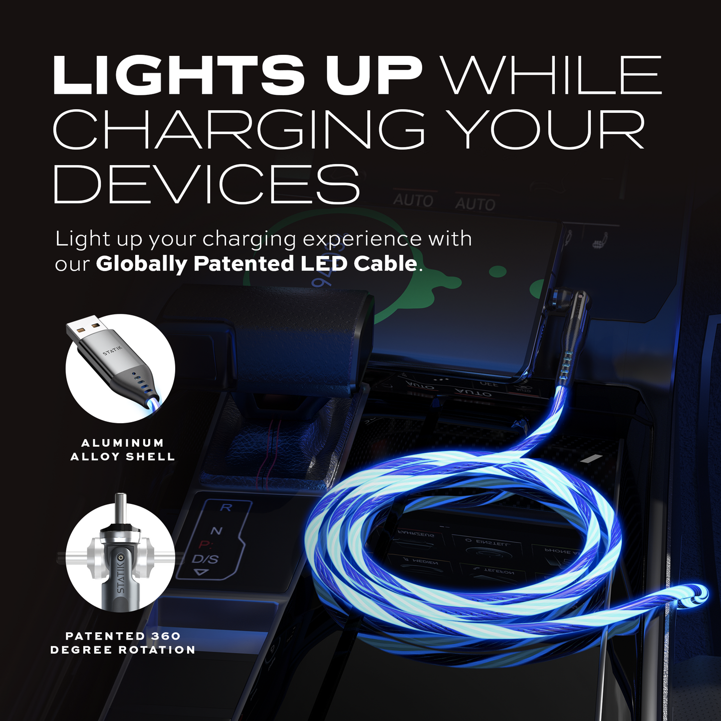 PowerPivot® GloBright® | USB-A to USB-C or Lightning | Data & Charge