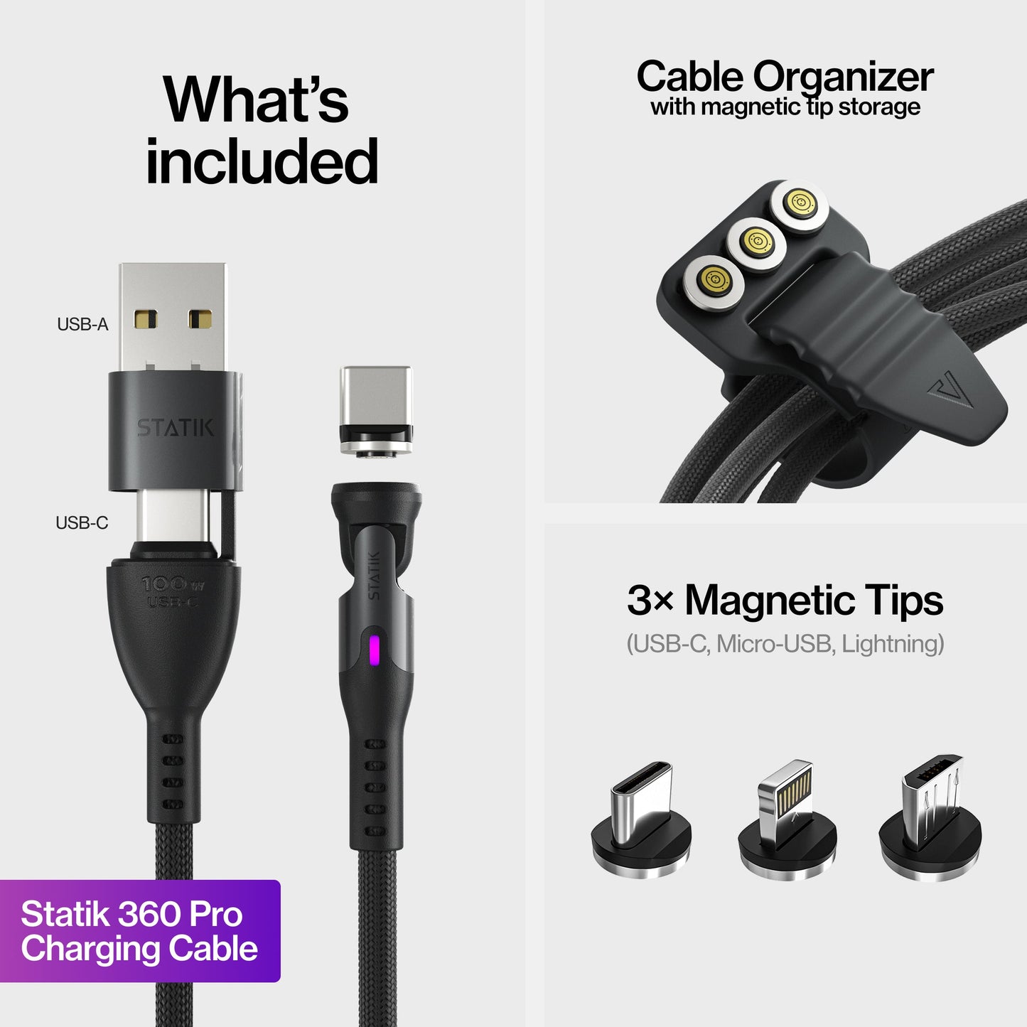 Statik® 360 Pro | 100W Universal Charge & Data Cable
