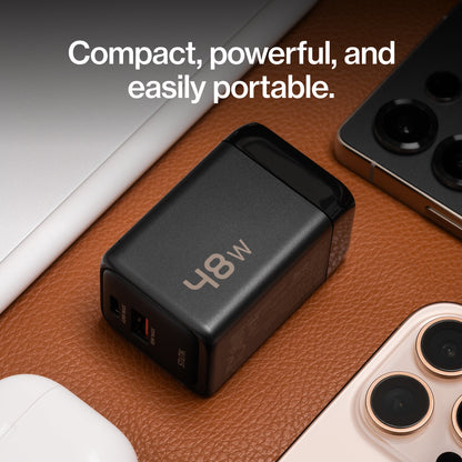 48W GaN Power Adapter | 2 Port Wall Charger | Universal & Compact