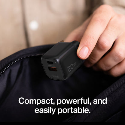 20W GaN Power Adapter | 2 Port Wall Charger | Universal & Compact