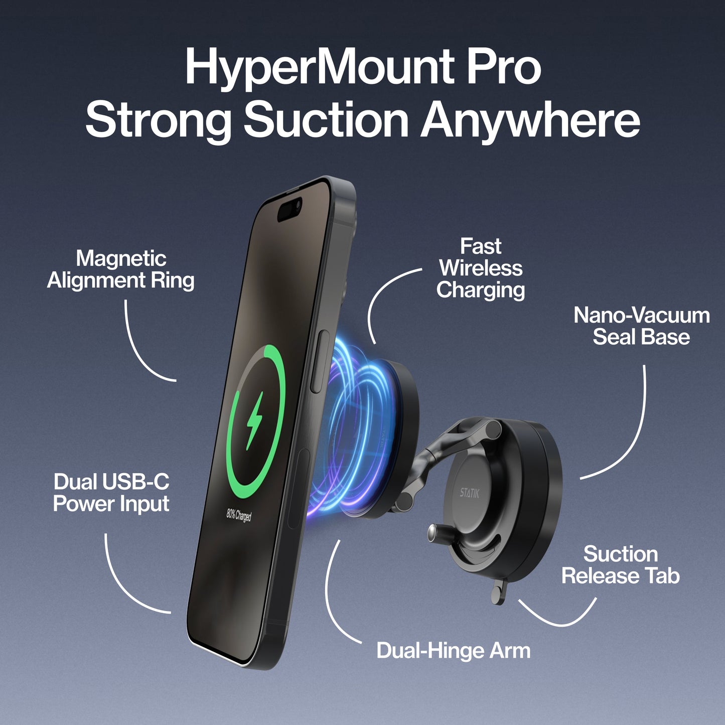 HyperMount Pro | 15W Wireless Charging Nano-Vacuum Mount